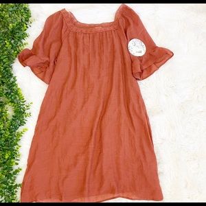 NWoT Burnt Orange Dress With Floral Crochet Detail